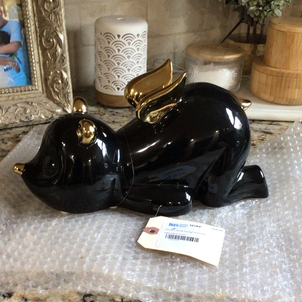Sleepy Cherub Pig Laying Down Decor